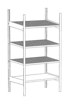 Basisrek voor kleine blikken type 3017-4E verzinkt - ca. 1000x600x2000 mm (bxdxh)/met 4 vakniveaus (3 vuurverzinkte roosterbodems, 1 verzinkte opvangbak)/opvangvolume 1 x 30 liter