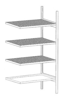 Aanbouwrek voor kleine blikken type 3018-4E verzinkt - ca. 1000x600x2000 mm (bxdxh)/met 4 vakniveaus (3 vuurverzinkte roosterbodems, 1 verzinkte opvangbak)/opvangvolume 1 x 30 liter