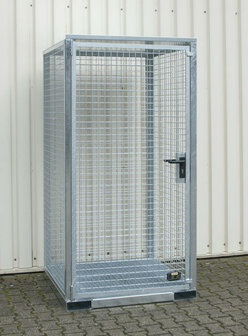 Gasflessen-container type GFC-E/G M0 verzinkt - ca. 1085x1140x2170 mm (lxbxh)/max. 16 gasflessen &Oslash; 230 mm/met roosterbodem (draagkracht 1000 kg/m&sup2;)/afsluitbare vleugeldeur