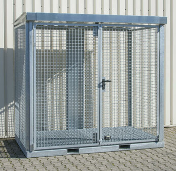 Gasflessen-container type GFC-E/G M3 verzinkt - ca. 2535x1575x2260 mm (lxbxh)/max. 60 gasflessen &Oslash; 230 mm/met roosterbodem (draagkracht 1000 kg/m&sup2;)/afsluitbare vleugeldeur