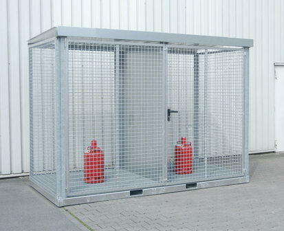 Gasflessen-container type GFC-E/G M4 verzinkt - ca. 3135x1570x2260 mm (lxbxh)/max. 78 gasflessen &Oslash; 230 mm/met roosterbodem (draagkracht 1000 kg/m&sup2;)/afsluitbare vleugeldeur