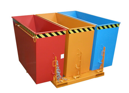 Kiepcontainer type TRIO gelakt/merk Bauer S&uuml;dlohn/afmetingen ca. 1665x1675x1000 mm (lxbxh)/draagkracht 1500 kg/inhoud ca. 3 x 0,6 (m&sup3;)