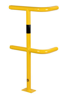Hoekstaander E-SG voor veiligheidsrailing &Oslash; 48 mm/voor binnen-en buiten gebruik/1000x500/250 mm/verzinkt en poedercoating RAL 1023 geel/met zwart folie