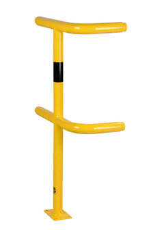 Hoekstaander E-SG voor veiligheidsrailing &Oslash; 48 mm/voor binnen-en buiten gebruik/1000x500/250 mm/verzinkt en poedercoating RAL 1023 geel/met zwart folie
