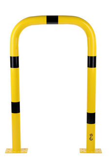 Stalen beschermbeugel 30-60- voor vloermontage/hoogte 1200 mm/breedte 750 mm/diameter 76 mm/voetplaat 120x195 mm/geel-zwart