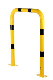 Stalen beschermbeugel 30-70 voor vloermontage/hoogte 1200 mm/breedte 1000 mm/diameter 76 mm/voetplaat 120x195 mm/geel-zwart