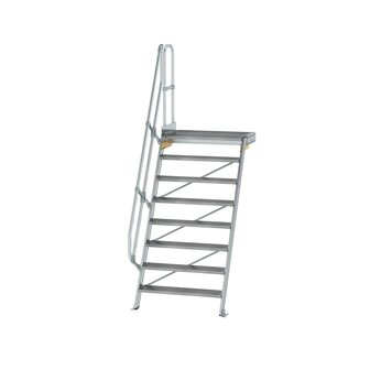 Aluminium vaste trap met platform 60&deg;  - loodrechte hoogte 1.940 mm/aantal treden 8/breedte treden 1.000 mm/treden en platform gemaakt van gegolfd aluminium R 9