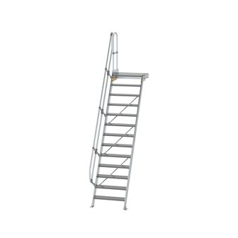 Aluminium vaste trap met platform 60&deg;  - loodrechte hoogte 3.150 mm/aantal treden 13/breedte treden 800 mm/treden en platform gemaakt van gegolfd aluminium R 9