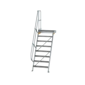 Aluminium vaste trap met platform 60&deg;  - loodrechte hoogte 1.940 mm/aantal treden 8/breedte treden 800 mm/treden en platform gemaakt van gegolfd aluminium R 9
