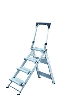 Aluminium enkele klaptrap met steunbeugel - werkhoogte 2.9 m/platformhoogte 860 mm/aantal treden 4/treden en platform gemaakt van gegolfd aluminium R 9