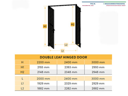 Dubbele draaideur gaaspaneel/naar binnen open draaiend/deurklink links/ hoogte 2400 mm/breedte 2000 mm/maaswijdte 50x50x3,5 mm/met dwarsbalk/leverbaar in diverse RAL kleuren