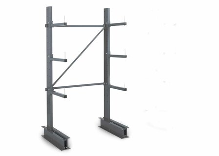 Basisset draagarmstelling voor lichte lasten - 2000x400 mm/2 enkelzijdige staanders met elk 3 draagarmen/enkelzijdig/184 kg per draagarm