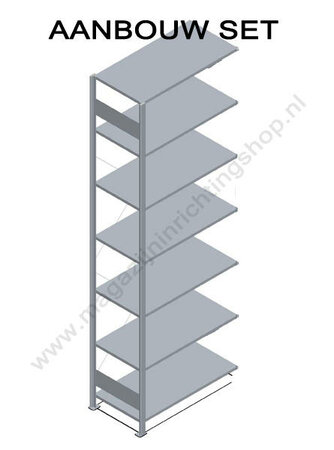 33037-Aanbouwset legbordstelling - ca. 3000x1000x300mm/7 legborden/RAL7035 lichtgrijs/85kg/kruisschoor