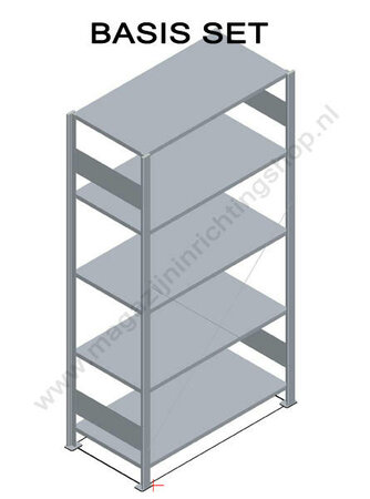 13130-LR-B-Basisset legbordstelling - ca. 2000x1000x300mm/5 legborden/RAL5010 blauw+sendzimir verzinkt/85kg/langstraversen