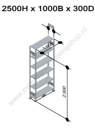 13136-LR-B-Aanbouwset legbordstelling - ca. 2500x1000x300mm/6 legborden/RAL5010 blauw+sendzimir verzinkt/85kg/langstraversen