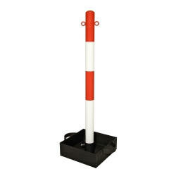 Zware kettingstaanders met stalen voet/hoogte 1000 mm/stalen paal van 60 mm &Oslash;/met twee kettingogen en bodemkuip (300x300x100 mm)/rood-wit