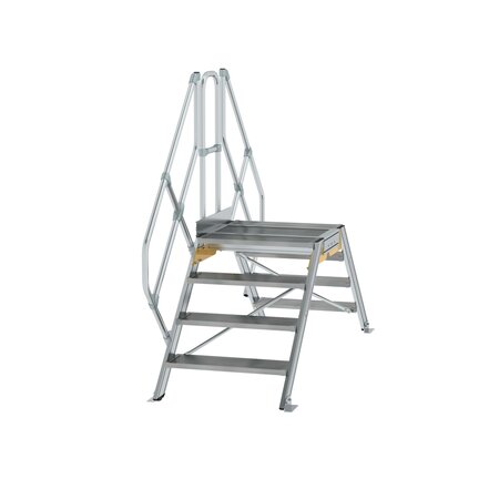 Aluminium brugtrap 45&deg;  - totale hoogte 2.035 mm/hoogte onder platform 760 mm/aantal treden 2x4/breedte treden 800 mm/treden en platform gemaakt van gegolfd aluminium R 9