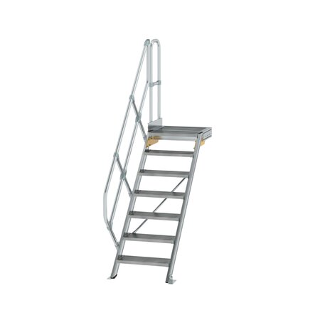 Aluminium vaste trap met platform 45&deg;  - loodrechte hoogte 1.460 mm/aantal treden 7/breedte treden 600 mm/treden en platform gemaakt van gegolfd aluminium R 9