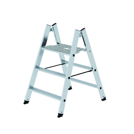 Inklapbare aluminium opstap - dubbelzijdig oploopbaar/werkhoogte 2.73 m/platformhoogte 730 mm/aantal treden 2x3/treden en platform gemaakt van aluminium