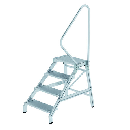 Montagetrap aluminium met leuning  - werkhoogte 2.80 m/platformhoogte 800 mm/aantal treden 4/treden en platform gemaakt van aluminium