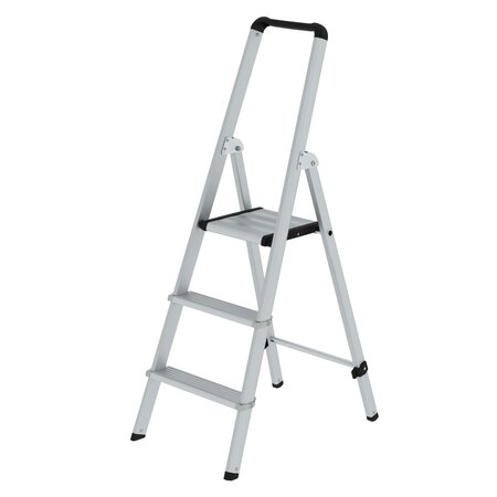 Geanodiseerde aluminium trap eenzijdig oploopbaar type ML - werkhoogte 2.700 mm/platformhoogte 690 mm/aantal treden 3/treden gemaakt van gegolfd aluminium