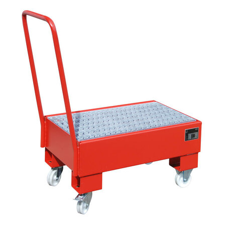 Mobiele opvangbak type AW 60-1 SR - maten inkl. duwstang 940x500x1075 mm (lxbxh)/opvangvolume 72 liter/max. 2 vaten van 60 liter/met verzinkt rooster (draagkracht 1000 kg/m&sup2;)/duwstang/2 zwenk- en 2 dr