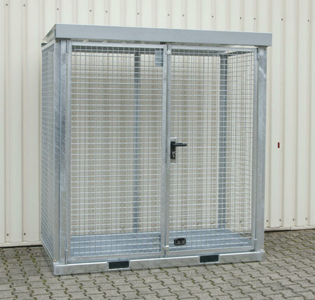 Gasflessen-container type GFC-E/G M1 verzinkt - ca. 2115x1155x2260 mm (lxbxh)/max. 32 gasflessen &Oslash; 230 mm/met roosterbodem (draagkracht 1000 kg/m&sup2;)/afsluitbare vleugeldeur