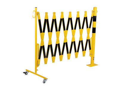 Schaarhek met afzetpaal 70-70 van staal/hoogte 1050 mm/buisdiameter 60 mm/geel-zwart met aan beide zijden reflecterende gevarenmarkering/lengte uittrekbaar tot 4000 mm