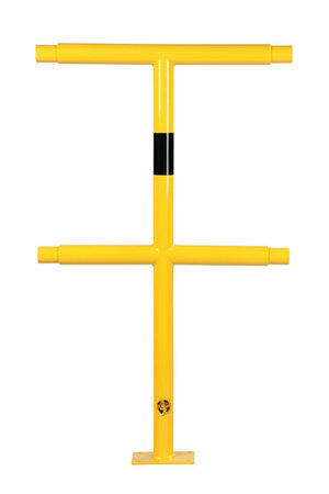 Middenstaander M-SG voor veiligheidsrailing &Oslash; 48 mm/voor binnen-en buiten gebruik/1000x500 mm/verzinkt en poedercoating RAL 1023 geel/met zwart folie