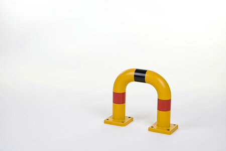 Beschermbeugel P30-10 polyurethaan/hoogte 350mm/lengte 375mm/geel met zwarte en rode waarschuwings reflectoren
