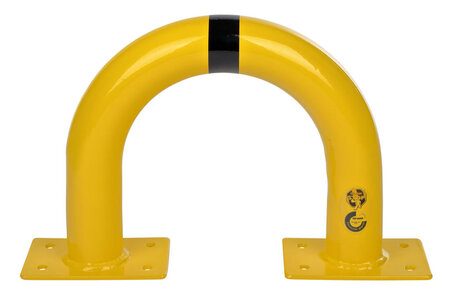 Stalen beschermbeugel 30-10- voor vloermontage/hoogte 350 mm/breedte 420 mm/diameter 76 mm/voetplaat 120x195 mm/geel-zwart
