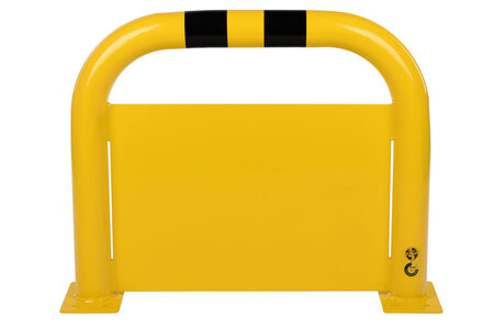 Stalen beschermbeugel 30-40-U met onderrijbeveiliging/hoogte 600 mm/breedte 750 mm/diameter 76 mm/hoogte onderrijbeveiliging 400 mm/geel-zwart