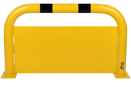 Stalen beschermbeugel 30-50-U met onderrijbeveiliging/hoogte 600 mm/breedte 1000 mm/diameter 76 mm/hoogte onderrijbeveiliging 400 mm/geel-zwart
