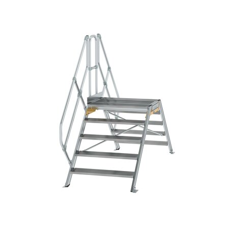 Aluminium brugtrap 45&deg;  - totale hoogte 2.435 mm/hoogte onder platform 1.160  mm/aantal treden 2x6/breedte treden 1.000 mm/treden en platform gemaakt van gegolfd aluminium R 9