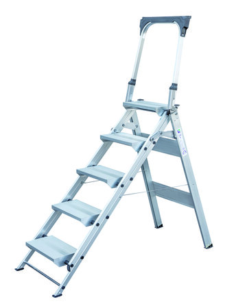 Aluminium enkele klaptrap met steunbeugel - werkhoogte 3.1 m/platformhoogte 1.100 mm/aantal treden 5/treden en platform gemaakt van gegolfd aluminium R 9