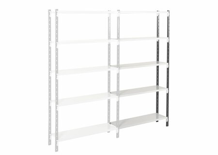 Aanbouwset legbordstelling Flip - ca. 2000x1000x500 mm/5 niveaus metbuis legborden/217 kg/leverbaar in diverse RAL kleuren