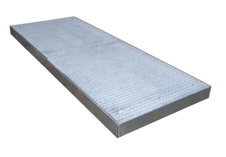 Bodembeschermbak type BSW 126 verzinkt - ca. 2500x1000x123 mm (lxbxh)/opvangvolume 263 liter/met verzinkt rooster (draagkracht 5000 kg/m&sup2;)/met palletwagen of heftruck berijdbaar
