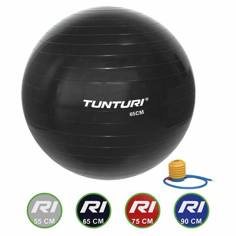 Tunturi Fitnessbal - Gymball - Swiss ball - Ø 65 cm - Inclusief pomp - Zwart