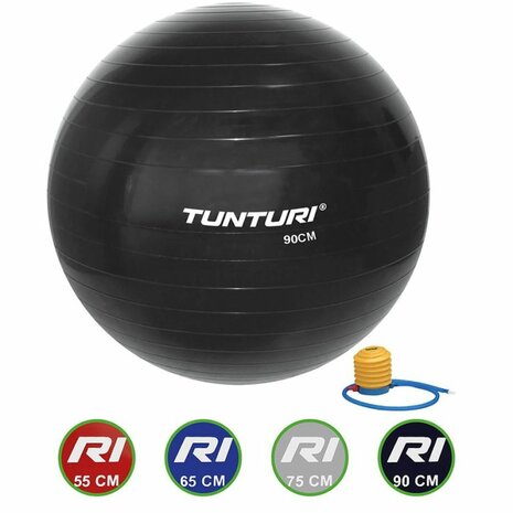 Tunturi Fitnessbal - Gymball - Swiss ball - Ø 90 cm - Inclusief pomp - Zwart