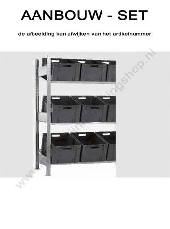 13698-Aanbouwset schuine legbordenstelling - ca. 2000x1000x600mm/3 schuine niveaus legborden/voor containers en kratten/sendzimir verzinkt/150kg legbordbelasting