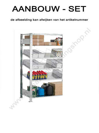 14285-Aanbouwset combinatielegbordstelling - ca. 2000x1000x500mm/rechte en schuine legborden met verdeelbeugels/sendzimir verzinkt+RAL7035 lichtgrijs/150kg legbordbelasting