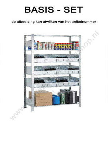 14270-Basisset kleine onderdelenstelling  - ca. 2000x1000x500mm/met legborden en bulkproductbakken/eenzijdig bedienbaar/sendzimir verzinkt/150kg legbordbelasting