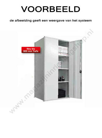 12760-M6-Basisset kasten met deurenstelling  - ca. 2000x1000x600mm/met legborden en deur en achterplaten en zijwanden/eenzijdig bedienbaar/RAL7035 lichtgrijs+sendzimir verzinkt/150kg legbordbelasting