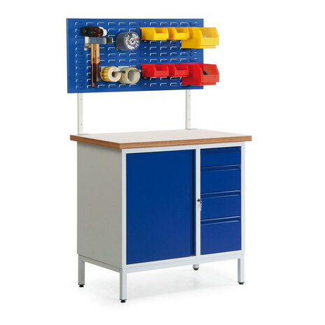 Kleine compacte werkbank stationair  51-2203-33, afmetingen 935x950x560 mm (hxbxd), met 4 schuifladen en sleufenplaat, Taurotec