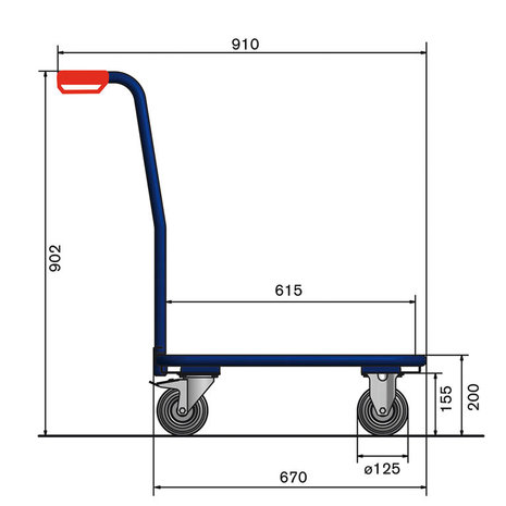 Vierhoekige roller 10-1080, met 1 laadvlak van multiplex zonder rand, TPE-banden, Tauroflex