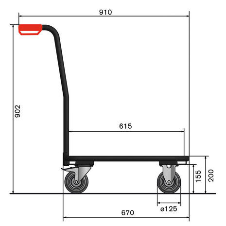 Vierhoekige roller 10-1080-R09, met 1 laadvlak van multiplex zonder rand, elastische banden, Tauroflex