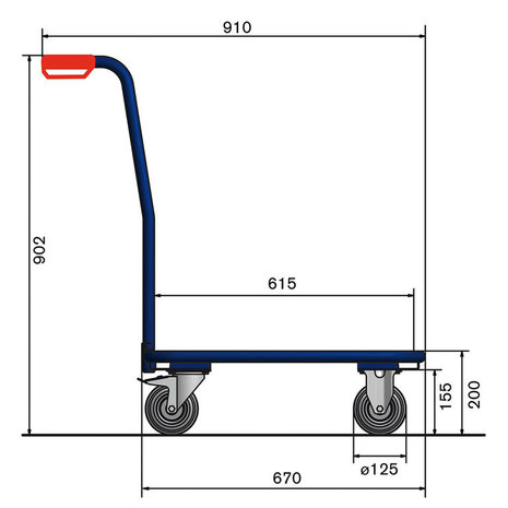 Vierhoekige roller voor kunststof kratten 10-1081-R09, met 1 laadvlak van multiplex met rand, elastische banden, Tauroflex