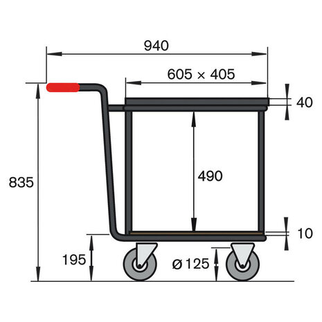 Rechthoekige roller voor kunststof kratten 10-1084-R09, met 2 laadvlakken en stalen frame, elastische banden, Rotauro