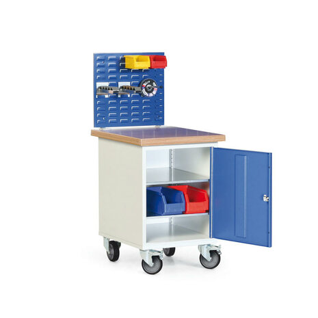 Werkplaats-trolley met 35 mm multiplexwerkblad en sleufenplaat 17-1232, afmetingen 1250x550x650 (hxbxd) mm, Taurotec