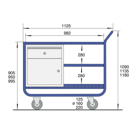 Werkplaatswagen 11-1448-R11, basismodel A zonder legbord onder, draagvermogen 300 kg, elastische banden, Rotauro